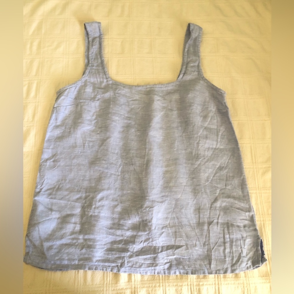 Tahari 100 % Hemp Women's Square Neck Powder Blue Tank Top Darts at Bust XS